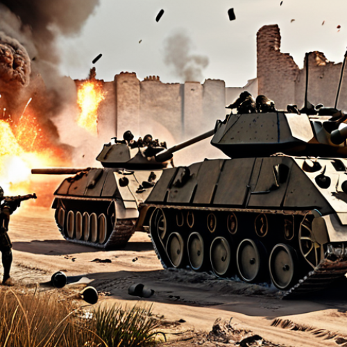 Home 18 **
A dynamic battlefield scene in Age of Z, showcasing a "Żelazna Ściana" (Iron Wall) formation. In the foreground, heavily armored infantry units stand shoulder-to-shoulder, protecting long-range artillery pieces firing at distant enemy fortifications. Engineers are actively repairing damaged structures and vehicles amidst the chaos. The overall atmosphere is gritty and determined, emphasizing the resilience of the defensive line. The color palette is dominated by earthy tones, with sparks and explosions adding visual interest.
**